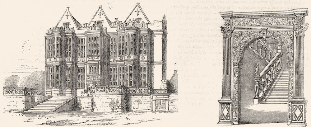 BRADFORD. Duke's House; SOMT. Stairs, Claverton 1845 old antique print picture